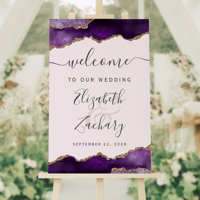 Purple Gold Agate Blush Vertical Wedding Welcome Foam Board (Creator Uploaded)