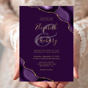 Purple Gold Agate Corners Plum Wedding Invitation