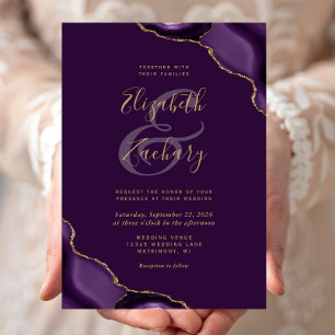 Purple Gold Agate Corners Plum Wedding Invitation