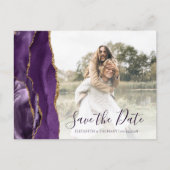 Purple Gold Agate Custom Photo Save the Date Postcard (Front)