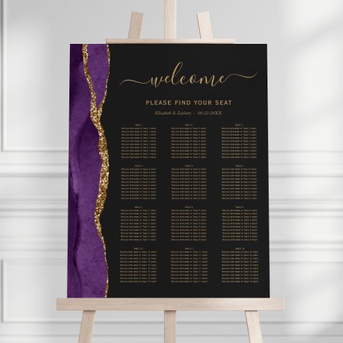 Purple Gold Agate Dark 12_Table Wedding Seating Foam Board