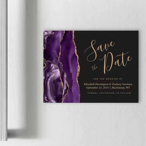 Purple Gold Agate Dark Magnetic Save the Date