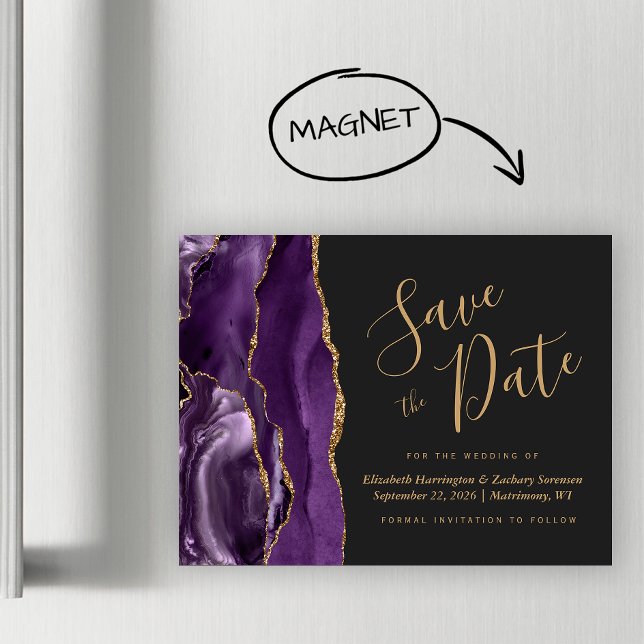 Purple Gold Agate Dark Magnetic Save the Date (Creator Uploaded)
