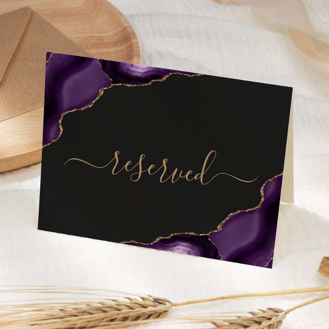 Purple Gold Agate Dark Reserved Wedding Place Card (Creator Uploaded)