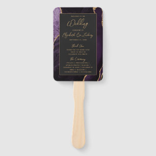 Purple Gold Agate Dark Script Wedding Program Hand Fan