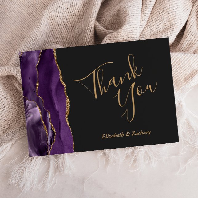 Purple Gold Agate Dark Wedding Flat Thank You Card (Creator Uploaded)