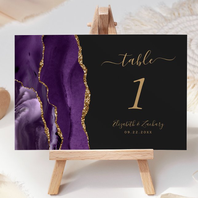 Purple Gold Agate Dark Wedding Table Number (Creator Uploaded)