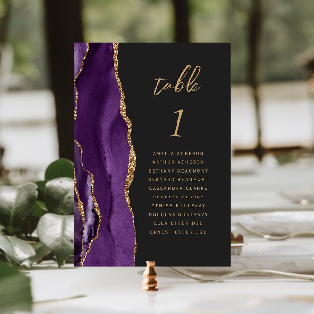 Purple Gold Agate Dark Wedding Table Number (Creator Uploaded)