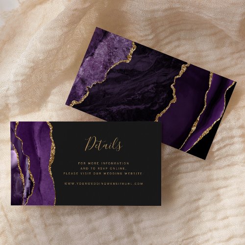 Purple Gold Agate Dark Wedding Website Details Enclosure Card