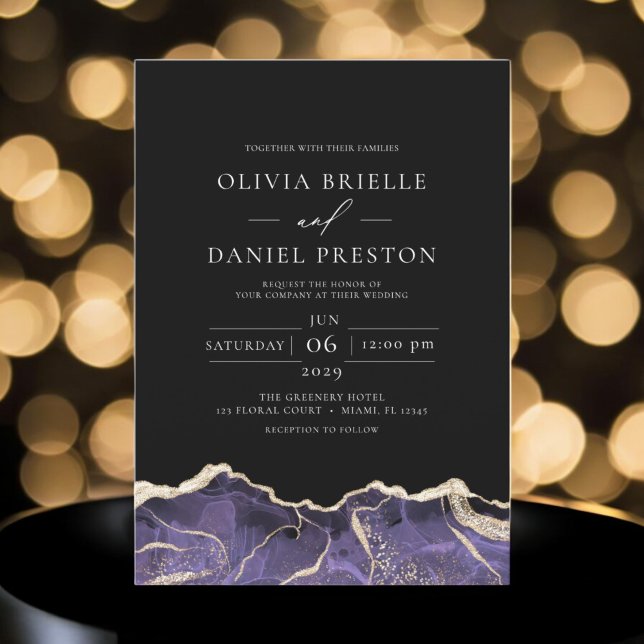Purple Gold Agate Elegant Modern Wedding Invitation (Creator Uploaded)