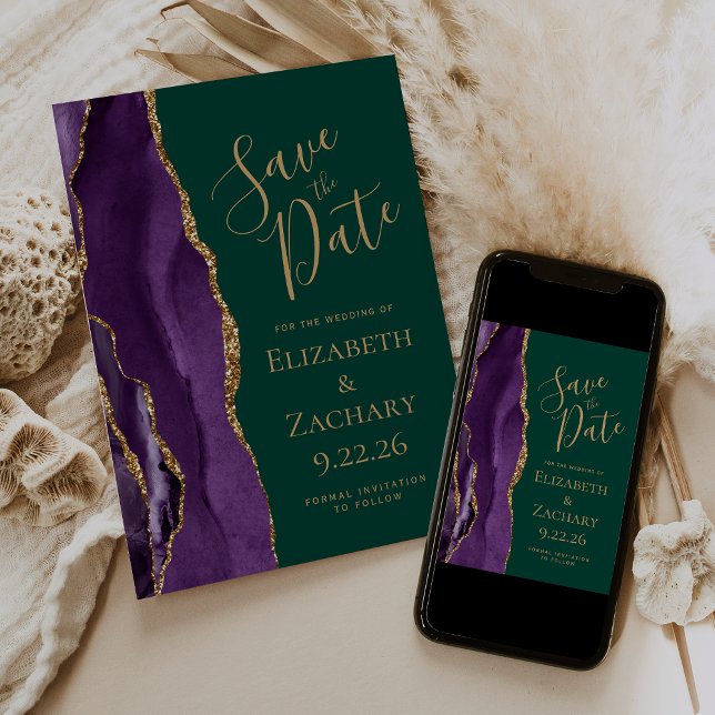 Purple Gold Agate Emerald Green Save the Date (Creator Uploaded)
