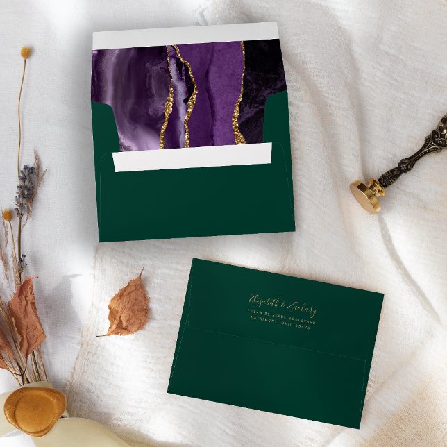 Purple Gold Agate Emerald Green Wedding Envelope (Creator Uploaded)