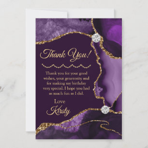 Purple Gold Agate Geode Birthday Thank You Card