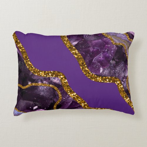 Purple  Gold Agate Geode Glitter Accent Pillow