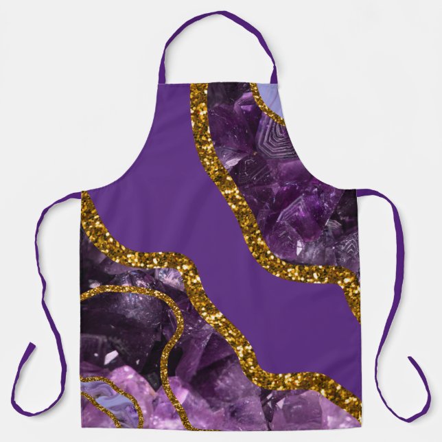 Purple & Gold Agate Geode Glitter Apron (Front)