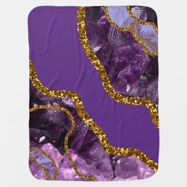 Purple & Gold Agate Geode Glitter  Baby Blanket (Front)