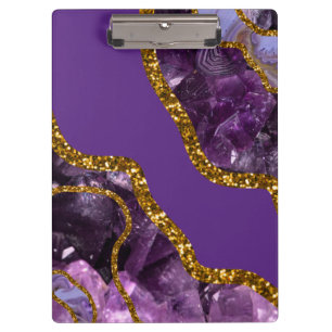 Purple & Gold Agate Geode Glitter   Clipboard