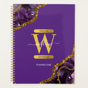 Purple & Gold Agate Geode Glitter Monogram Planner