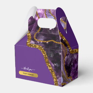 Purple & Gold Agate Geode Glitter Thank You Favor Boxes