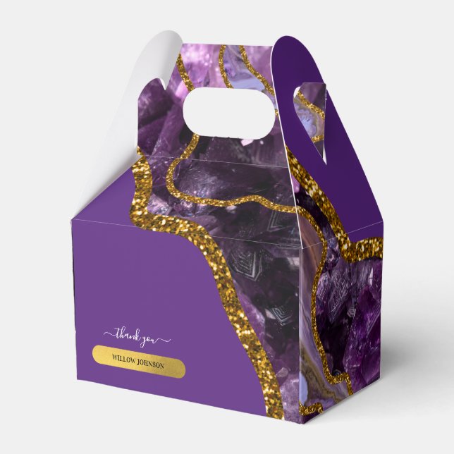 Purple & Gold Agate Geode Glitter Thank You  Favor Boxes (Front Side)
