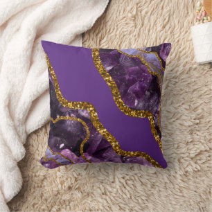 Purple & Gold Agate Geode Glitter  Throw Pillow