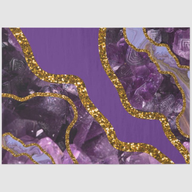 Purple & Gold Agate Geode Glitter  Tissue Paper (Front)