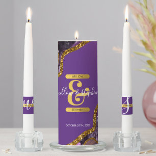 Purple & Gold Agate Geode Glitter Wedding Unity  Candle Set