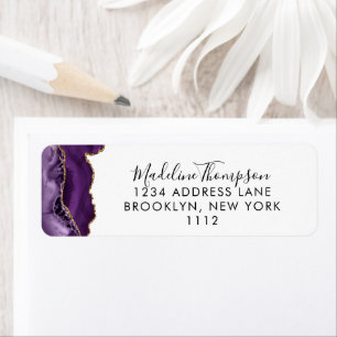 Purple Gold Agate Geode Script Typography Address Label