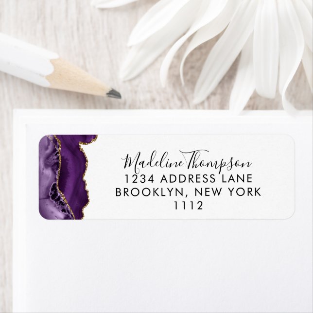 Purple Gold Agate Geode Script Typography Address Label (Insitu)