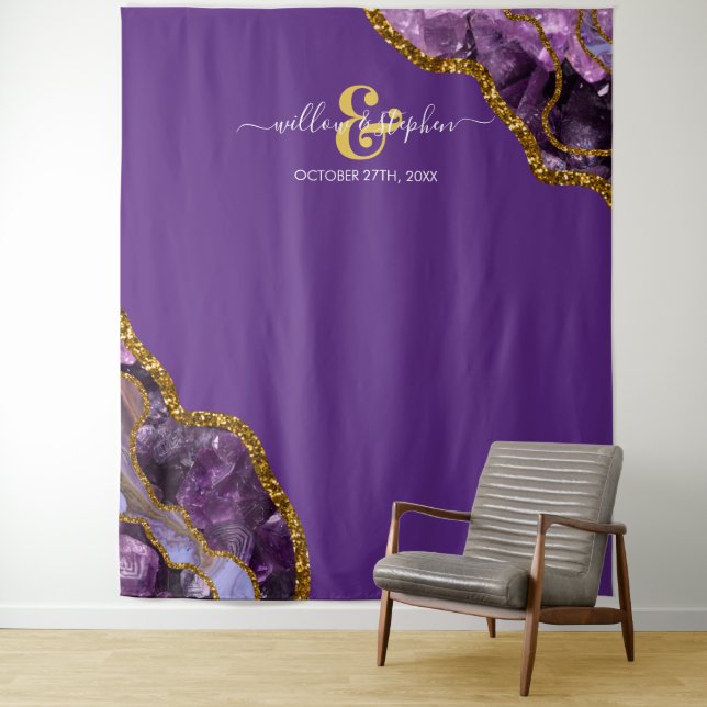 Purple Gold Agate Geode Wedding Backdrop Banner  (In Situ)