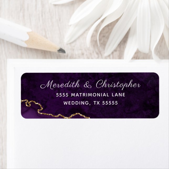 Purple Gold Agate Geode Wedding Label (Insitu)