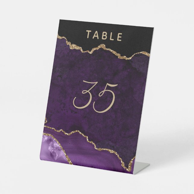 Purple Gold Agate Geode Wedding Pedestal Sign (Front)