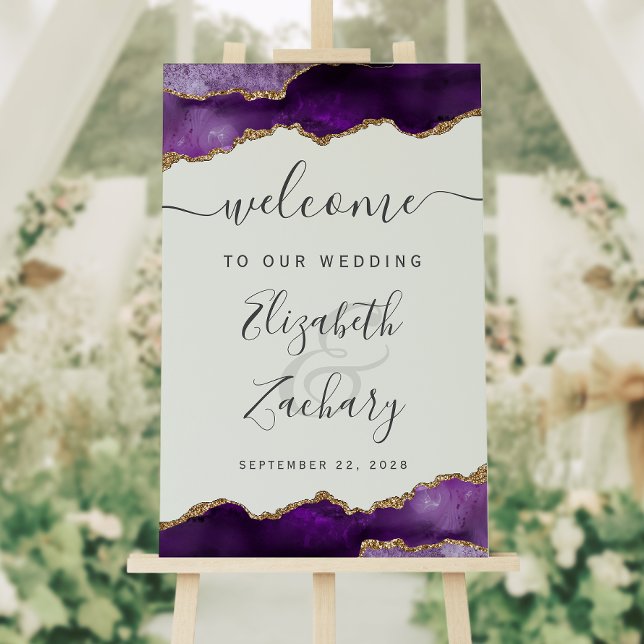 Purple Gold Agate Ivory Vertical Wedding Welcome Foam Board (Creator Uploaded)