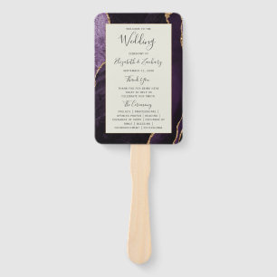 Purple Gold Agate Ivory Wedding Program Hand Fan