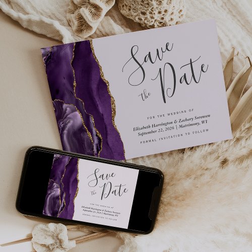 Purple Gold Agate Lavender Save the Date Invitation