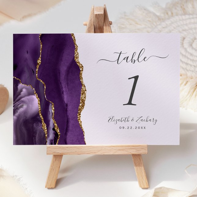 Purple Gold Agate Lavender Wedding Table Number (Creator Uploaded)