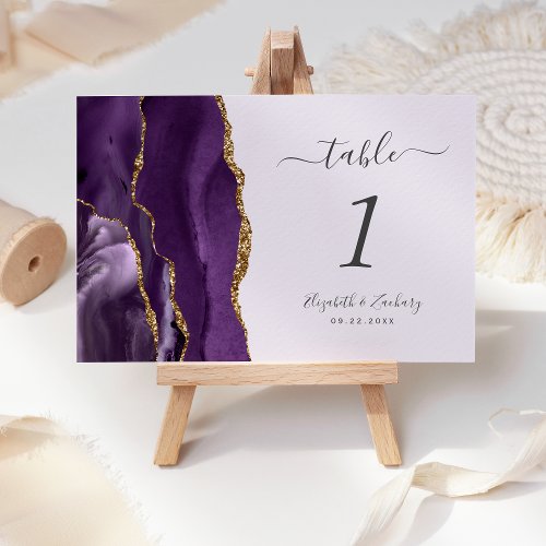 Purple Gold Agate Lavender Wedding Table Number