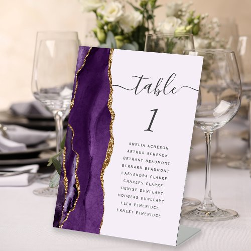 Purple Gold Agate Lavender Wedding Table Number Pedestal Sign