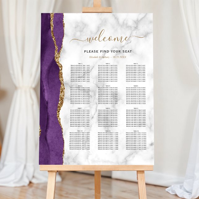 Purple Gold Agate Marble 12-Table Wedding Seating Foam Board (Creator Uploaded)