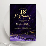 Purple Gold Agate Marble 18th Birthday Invitation<br><div class="desc">Purple and gold agate 18th birthday party invitation. Elegant modern design featuring watercolor agate marble geode background,  faux glitter gold and typography script font. Trendy invite card perfect for a stylish women's bday celebration. Printed Zazzle invitations or instant download digital printable template.</div>