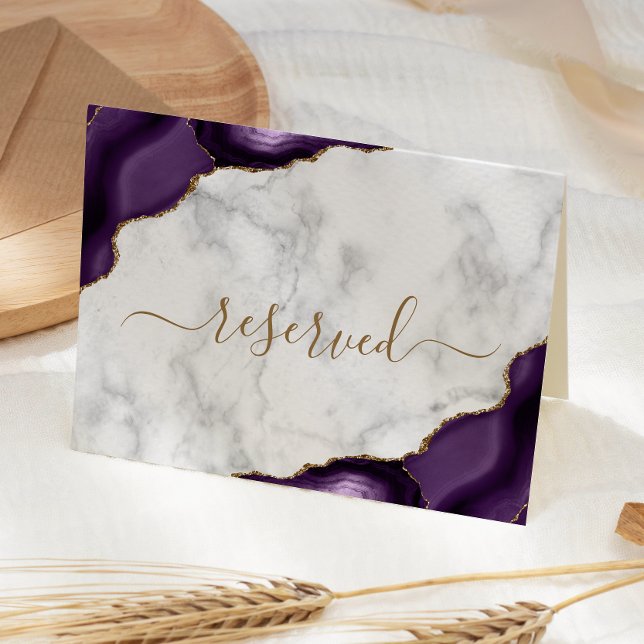 Purple Gold Agate Marble Reserved Wedding Place Card (Creator Uploaded)