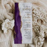 Purple Gold Agate Marble Script Wedding Program<br><div class="desc">The left-hand edge of this elegant modern wedding program features a purple watercolor agate border trimmed with faux gold glitter. The customizable text combines gold-colored calligraphy script and black sans serif fonts on a gray and white marble background.</div>
