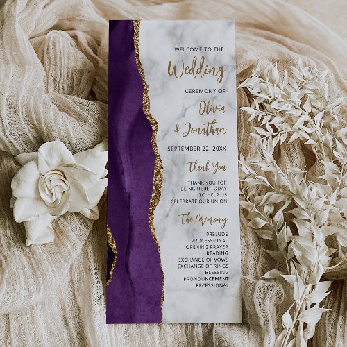 Purple Gold Agate Marble Script Wedding Program