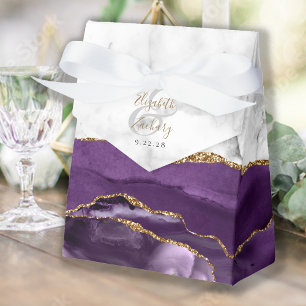 Purple Gold Agate Marble Wedding Favor Boxes