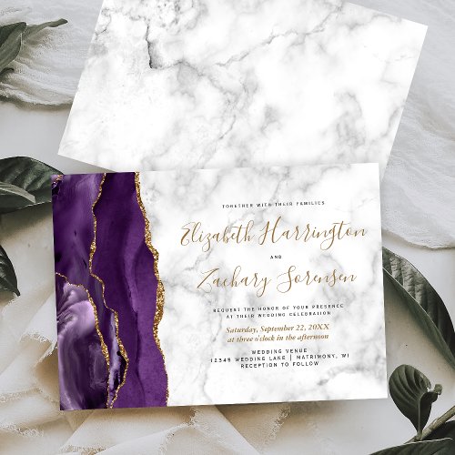 Purple Gold Agate Marble Wedding Invitation