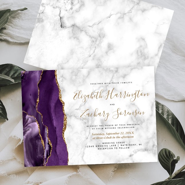 Purple Gold Agate Marble Wedding Invitation (Creator Uploaded)