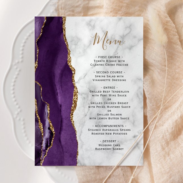 Purple Gold Agate Marble Wedding Menu (Creator Uploaded)