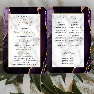 Purple Gold Agate Marble Wedding Program Hand Fan