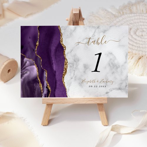 Purple Gold Agate Marble Wedding Table Number