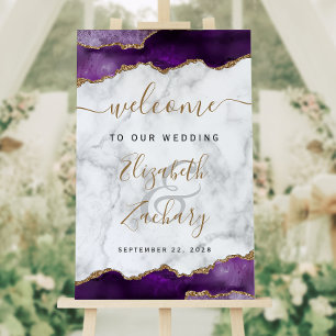 Purple Gold Agate Marble Wedding Welcome Sign